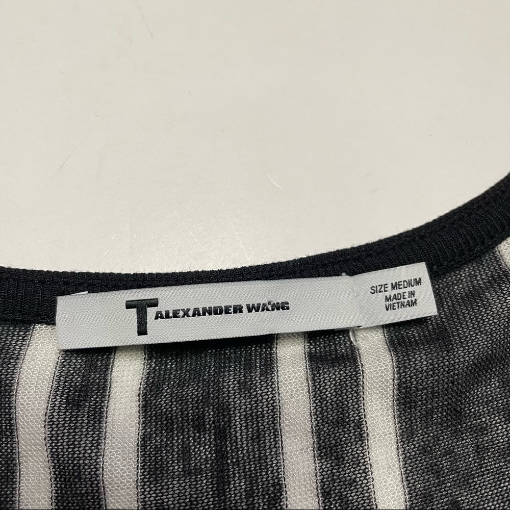 T by Alexander Wang Lightweight Sheer Knit Striped Long Sleeve Fitted Blouse Md - Picture 2 of 5